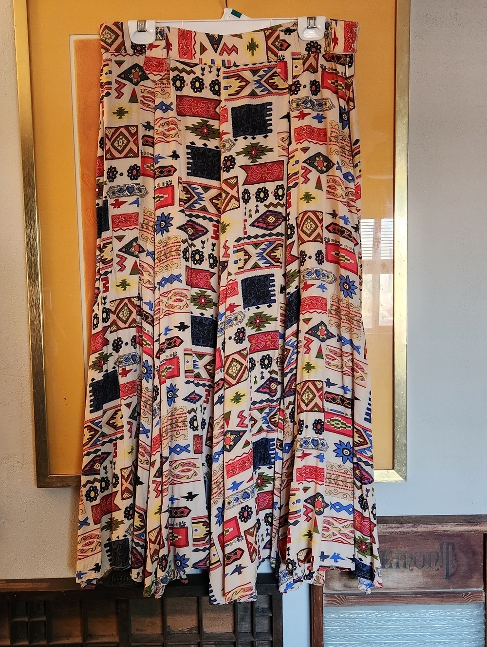 Cream Maxi Skirt with Colorful Tribal Motif